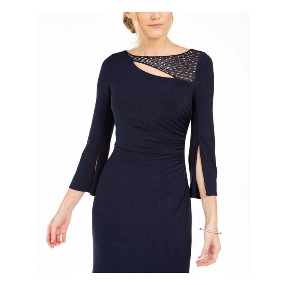VINCE CAMUTO Womens Bell Sleeve Boat Neck Full-Length Evening Sheath Dress - Picture 3 of 4